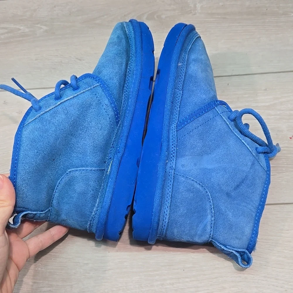 Ugg Australia Big Kids Blue Suede High Top Sheepskin Lace-Up Boots Shoes Sz 4